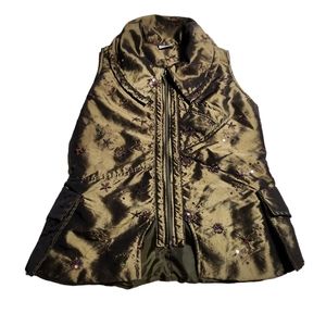 LA. Verite Moden Women's Gold/Green Jeweled Unique Zip Vest Size Medium